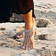 2017 Summer Style Boho Silver Plated Totem Coin Pendant Toe Cycle Multi Layer Chain Link Anklets Bracelet Foot Jewelry For Women