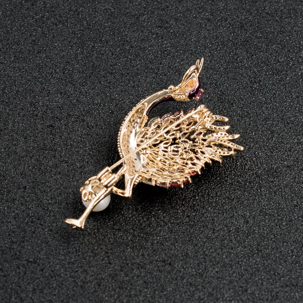 Cubic Zirconia Pearl Bird Flamingo Brooch Broach Pin Pendant Women Jewelry Accessories Thanksgiving gift XR03436