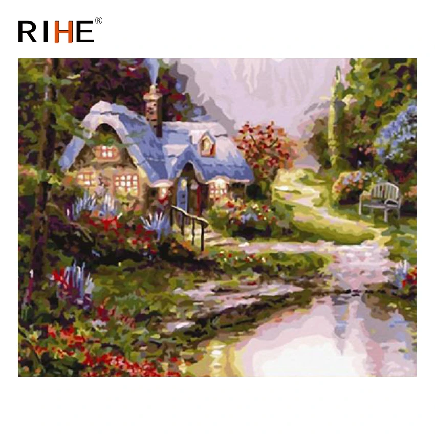 

RIHE Lakeside House Diy Painting By Numbers Abstract Tree Oil Painting On Canvas Cuadros Decoracion Acrylic Modern Wall Art 2018