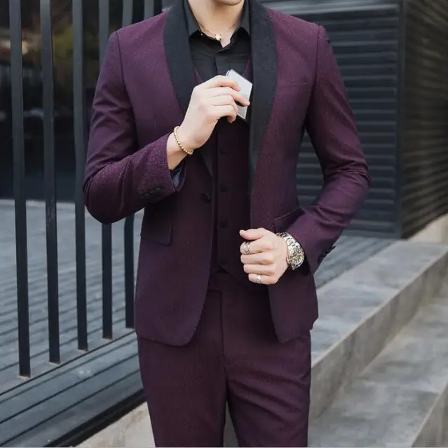 3 Pieces Men's Suit Korean Style Casual Jacquard Suit Men Clothes Dress