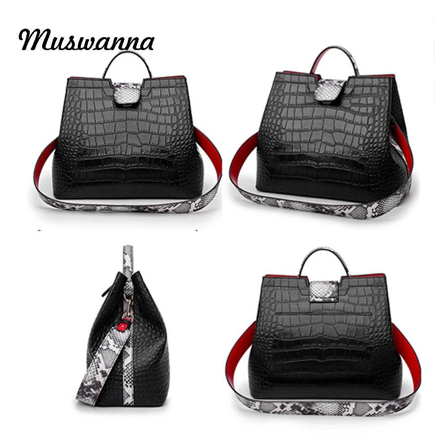 Luxury Crocodile Women Handbag Snakeskin Wide Shoulder Strap Bucket Bag Designer Shoulder Bag Buckle High Capacity Totes