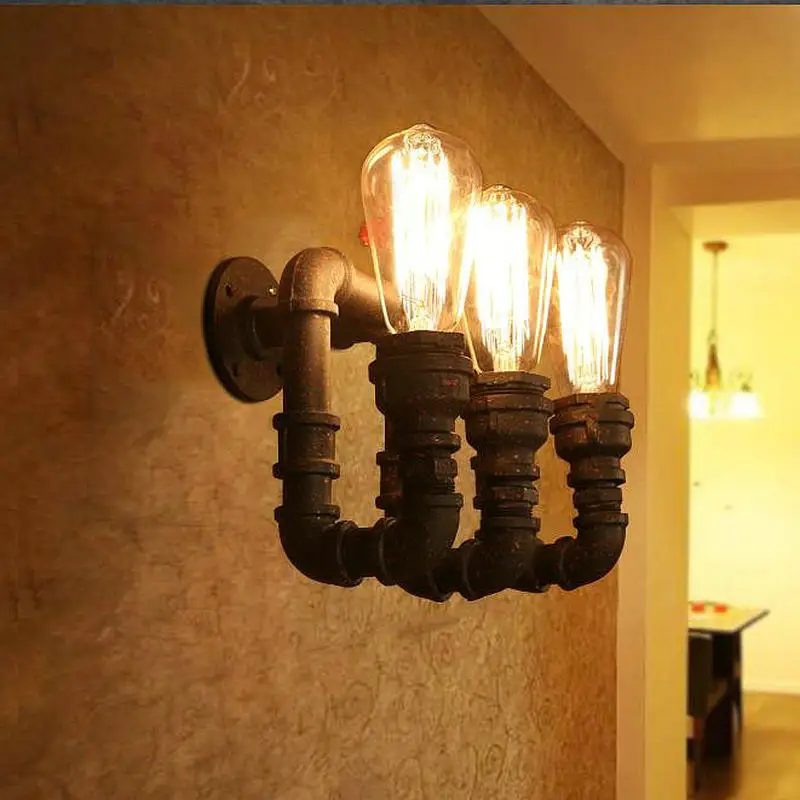 3 lights vintage pipe wall lamp living room study room  dinning room light free shipping