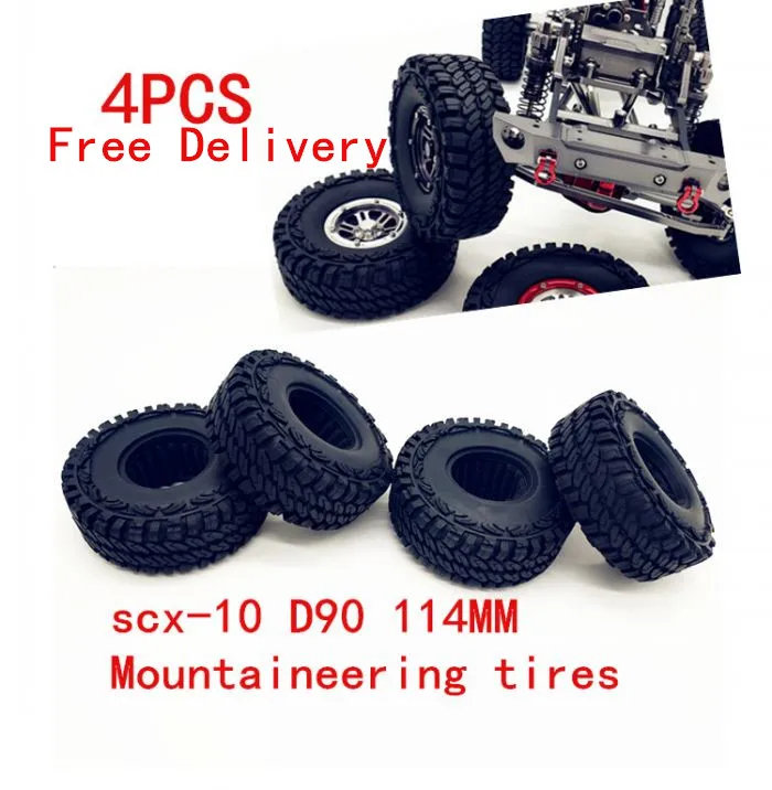 

4pcs 1.9inch Outer Diameter 114 mm 1.9'' Black Rubber Tires Fits 1.9'' Wheel Rim for 1/10 RC Crawler Car Tamiya Scx10 RC4WD