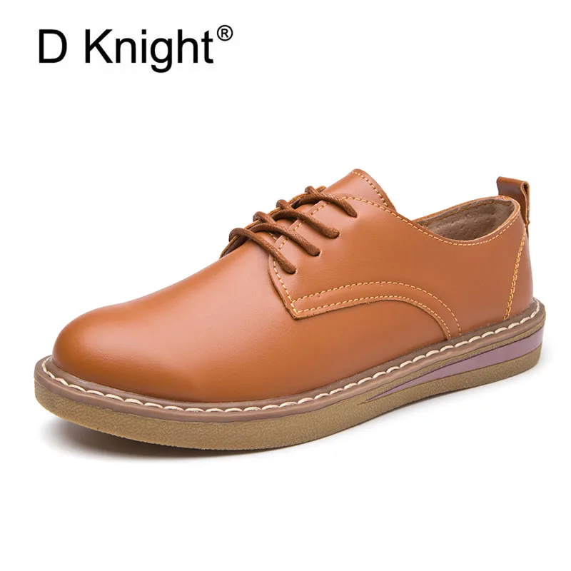 

Hot Selling Ladies Casual Lace Up Flat Shoes Vintage Cow Leather Round Toe Leisure Flats For Women Female College Oxford Shoes