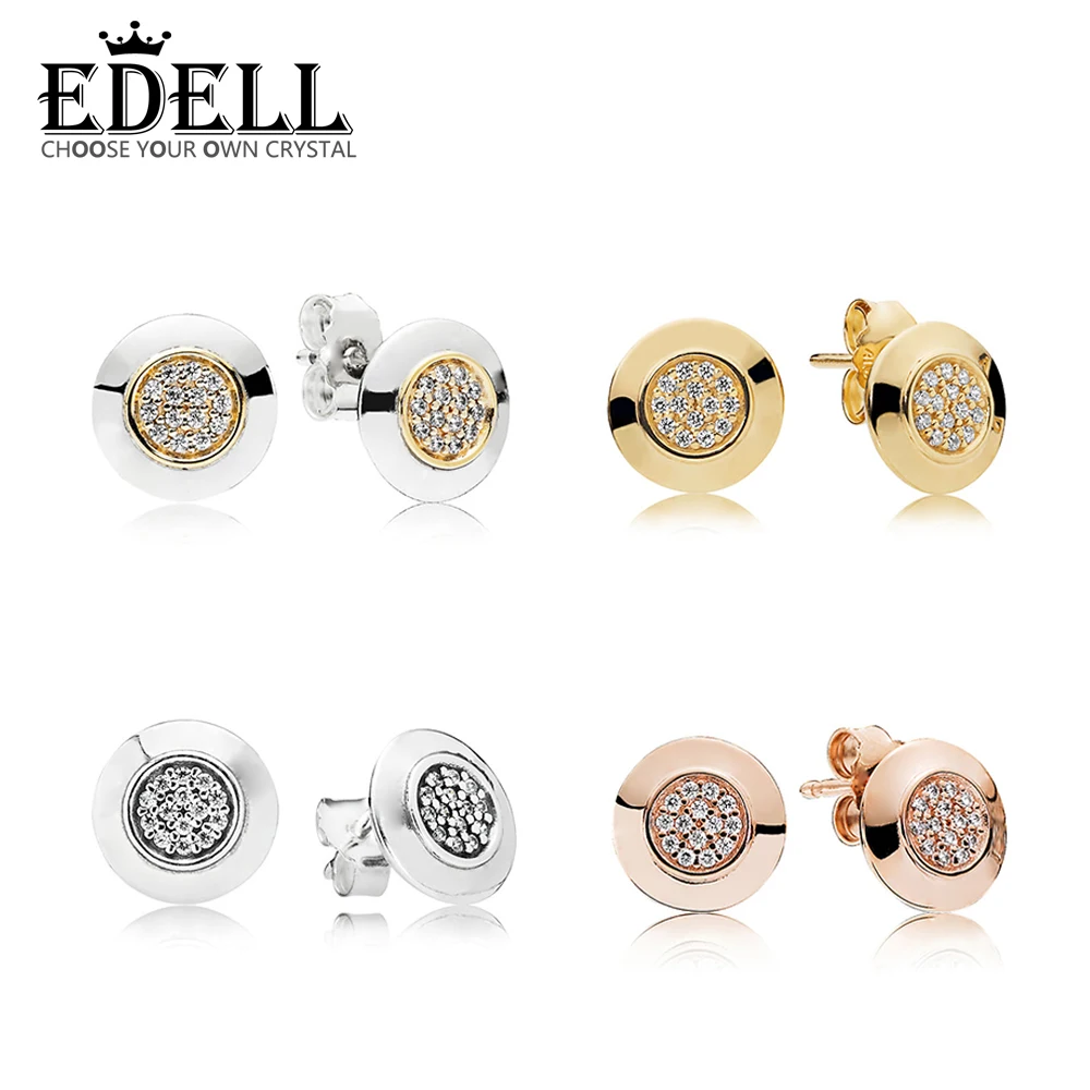 

EDELL 925 Sterling Silver Earring Logo Signature WIth Crystal Stud Earrings For Women Wedding Party Fashion Jewelry 6018