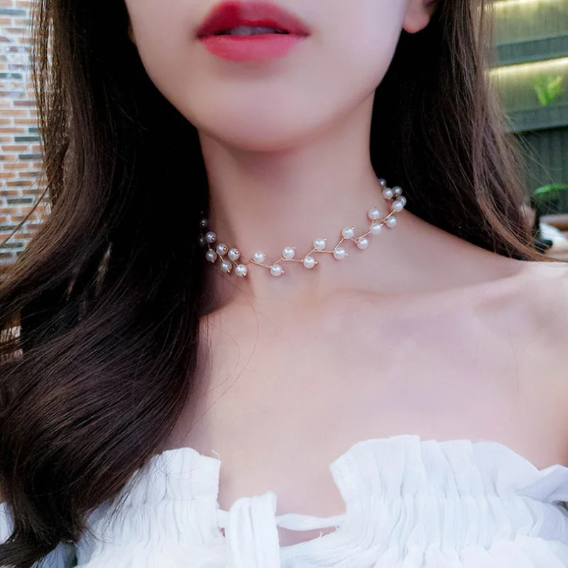 

Korean Charm 1PC Golden Silvery Adjustable Pearls Alloy Women Girls Necklace Allergy Free Choker High Quality Trendy Jewelry