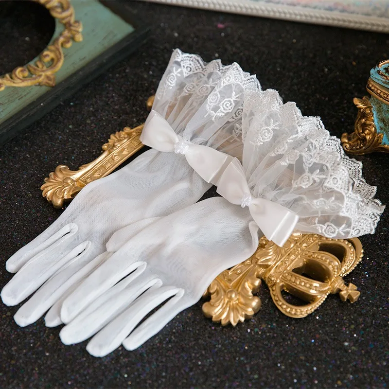 Оригинальные Лолита мисс cos белые перчатки Лук Кружева предметы из металлической сетки