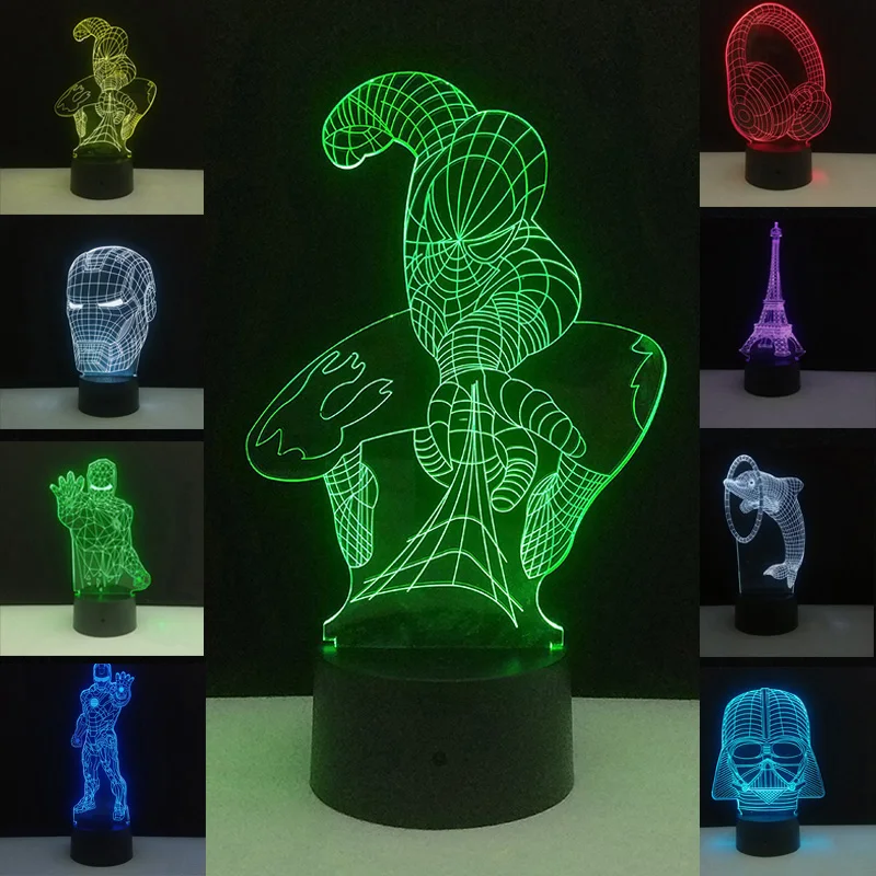 Superhero Man Figure Spiderman 3D Led Lamp Night Light USB Muticolor Table Lamps For Kids Baby Dolphin Eiffel Iron Night Lights Superhero Man Figure Spiderman 3D Led Lamp Night Light USB Muticolor Table Lamps For Kids Baby Dolphin Eiffel Iron Night Lights