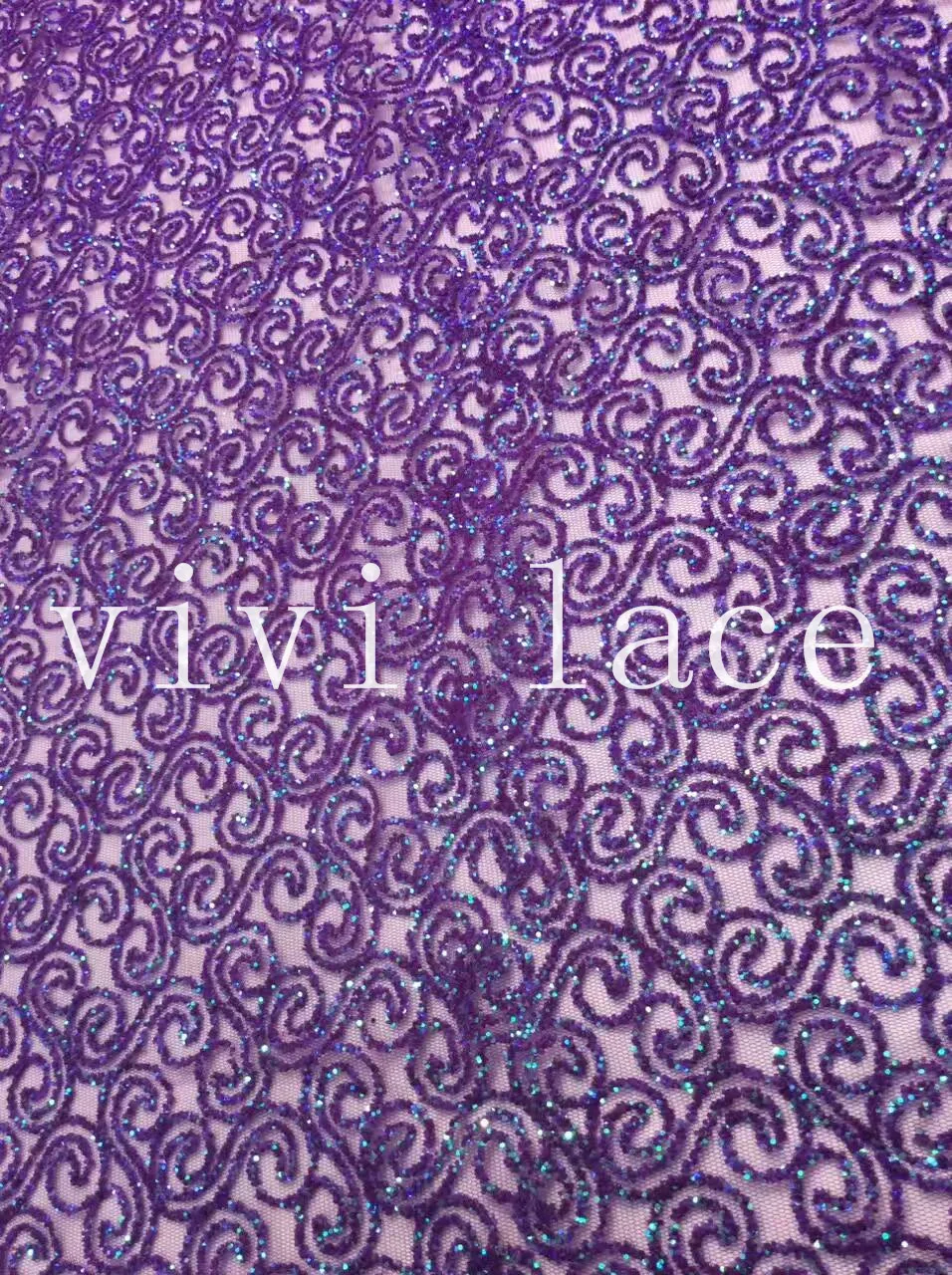 

D395 Shining purple glued glitter branch sparkle african india net mesh tulle for wedding/evening dress