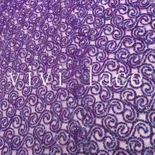 D395 Сияющий фиолетовый наклеенного отрасль блеск африканские Индии сетка тюль для свадьбы/вечернее платье