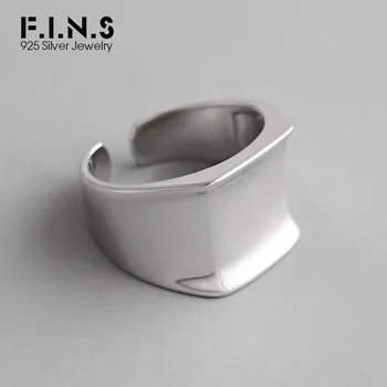 

F.I.N.S 925 Sterling Silver Wide Rings For Women Flat Surface Adjustable Men Finger Ring for Decoration Fashion Fine Jewelry