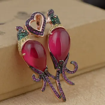 

FNJ 925 Silver Bird Pendant New Fashion Red Zircon Stone Romantic Heart S925 Thai Silver Pendants for Women Men Jewelry Making