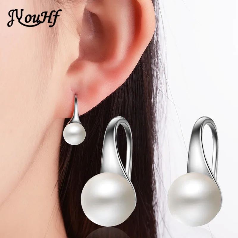 

JYouHF Hot Sale 8mm Imitation Pearl Earrings for Women Pusety White Gold Color Wedding Party Stud Earrings Bijoux Wholesale