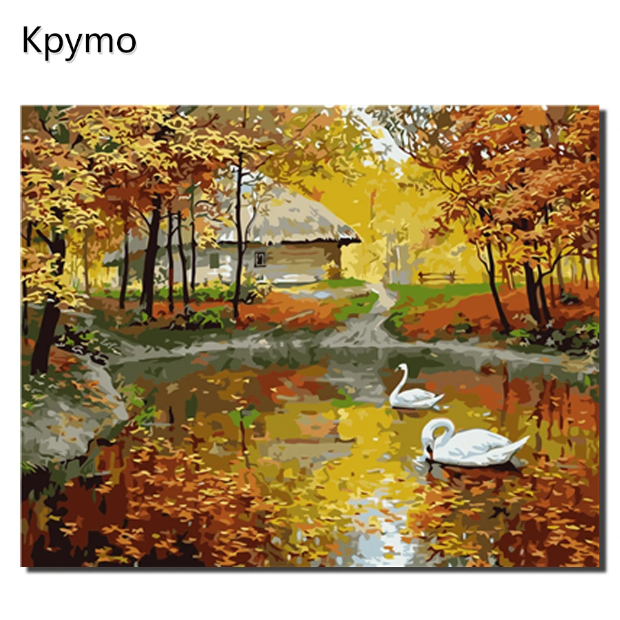 

Framed Fall autumn painting by numbers on abstract wall art kit hand painted picture by number decoration paintings mushroom