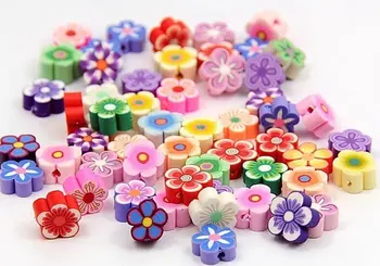 

500pcs Kitsch Wholesale Kawaii Polymer Clay Flowers Multicolor, 8mm-10mm beads with holes for threading D25 display