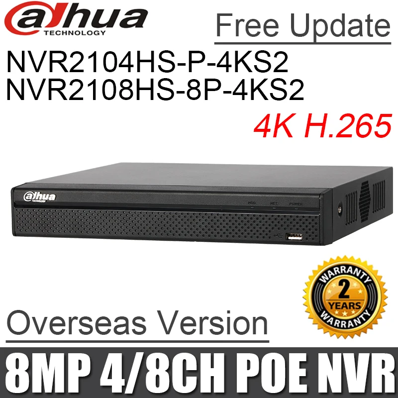 

Dahua 4ch 8ch NVR NVR2104HS-P-4KS2 NVR2108HS-8P-4KS2 1U 1 HDD 4 poe ports 8 poe ports Lite 4K H.265 Network Video Recorder