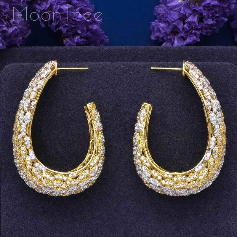 

MoonTree Big Wide Geometry Fashion 3Tone Mixed Ear Drops Copper Material CZ Stone Micro Pave Setting Ladies Earring Jewelry