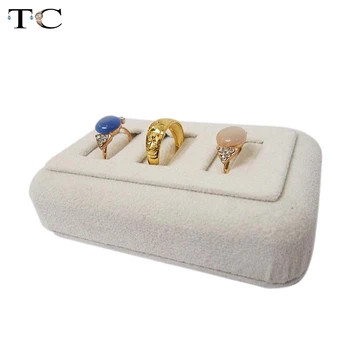 

High Quality Beige Velvet Ring Display Holder Case 3 Slot Rings Stand 10*6*3cm