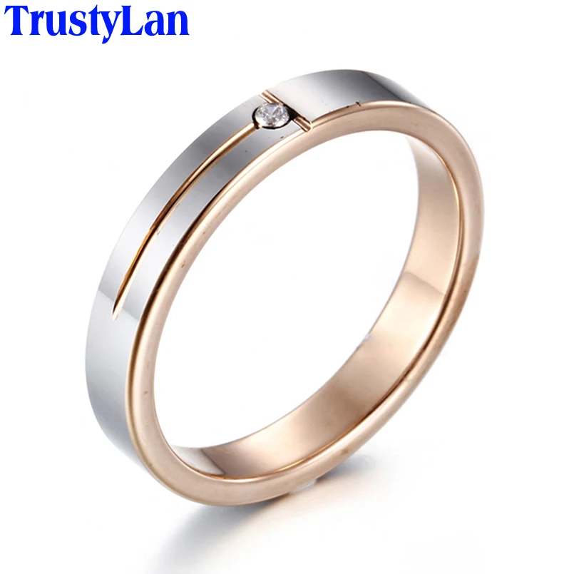 

TrustyLan Trendy 4MM Gold Color Tungsten Steel With Clear CZ Rings For Women Fashion Jewelry Ring Men Anel De Ouro Big Size 5 13