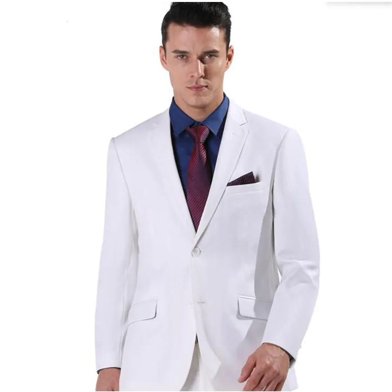 

Pure white men's formal occasions the groom suit simple two grain of buckle fashion two-piece suit custom made men's suit