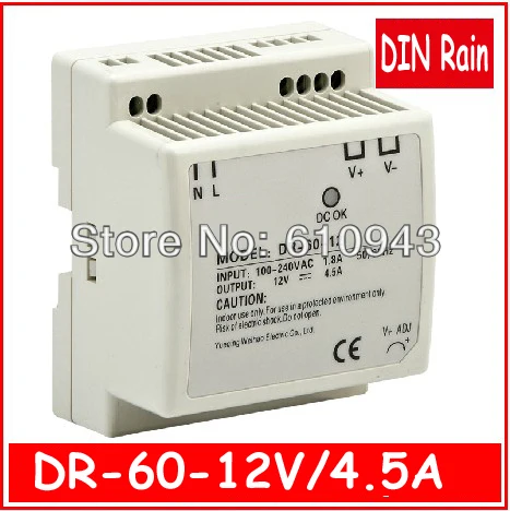 

DR-60W-12V LED Din Rail mounted Single Output Switching power supply for LED SMPS AC to DC