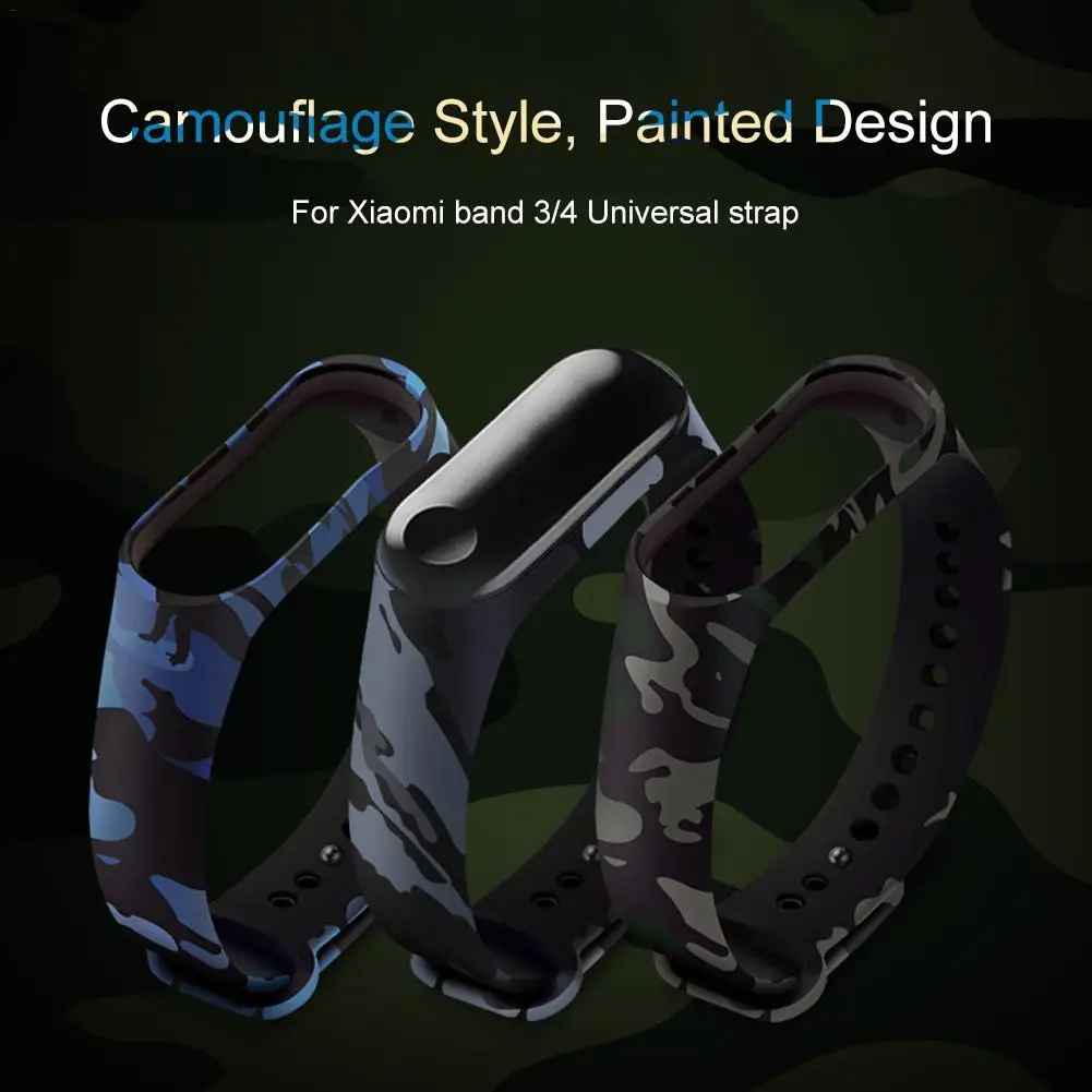 

For Xiaomi 4 /3 Replacement Strap Silicone TPU Universal Camouflage Watch Band Wristband For Mi Band 3 4 Smart Bracelet