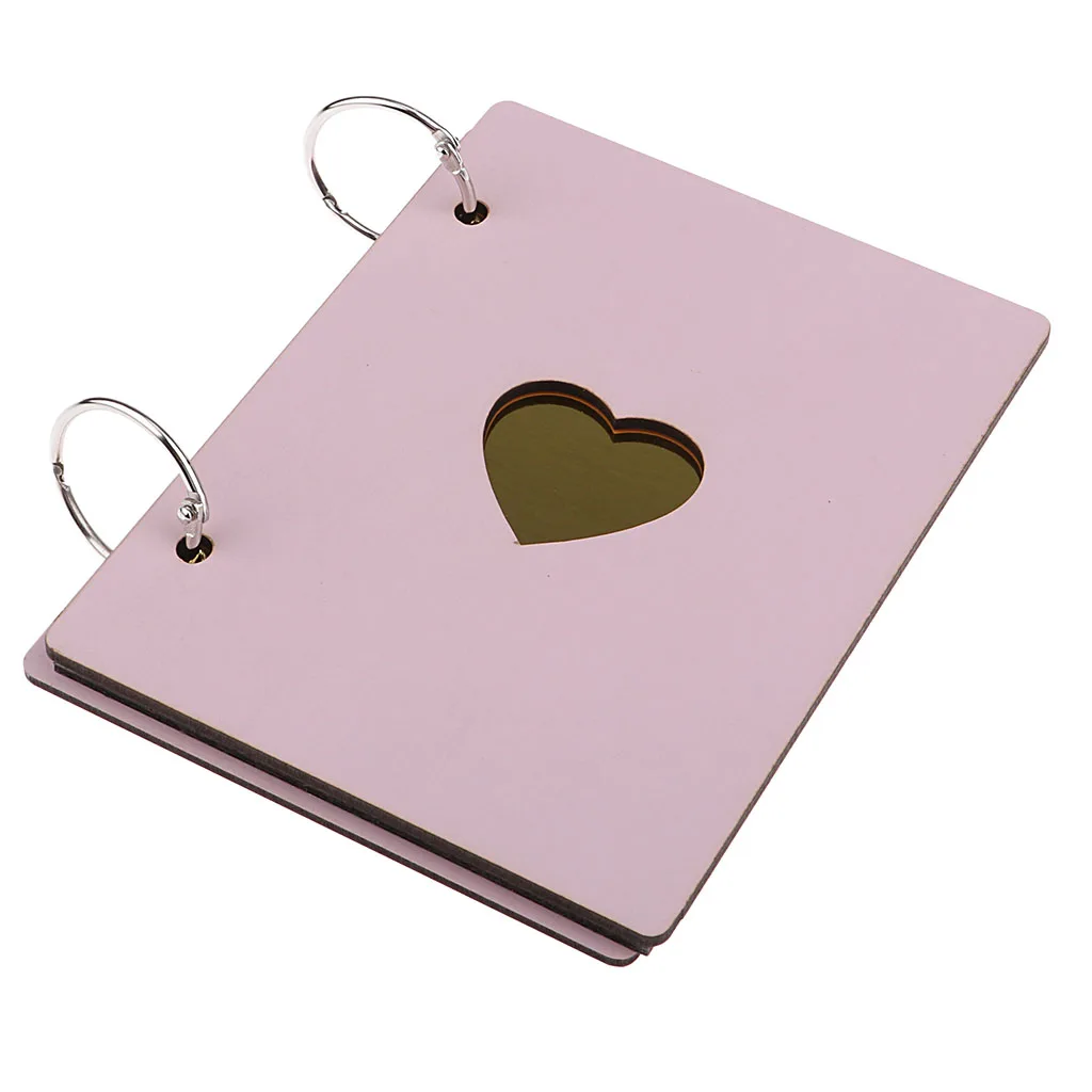 6 inch 16 Pages Kraft Paper Wooden Cover Scrapbook Photo Album Display Guest Book Craft for Wedding Valentines Day Memorial