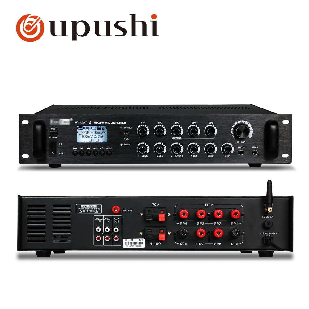 Bluetooth pa amplifier audio 120w 240w 360w usb sd card power amplifier 5 zone mixer digital