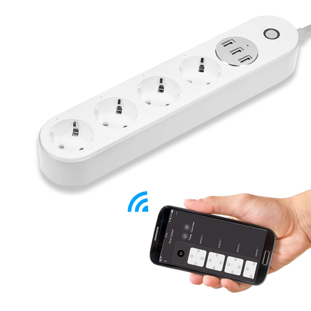 

Smart Wifi Power Strip Surge Protector 4 Power Sockets 3 USB Port Voice Control for Amazon Alexa's Google Home Timer EU Plug