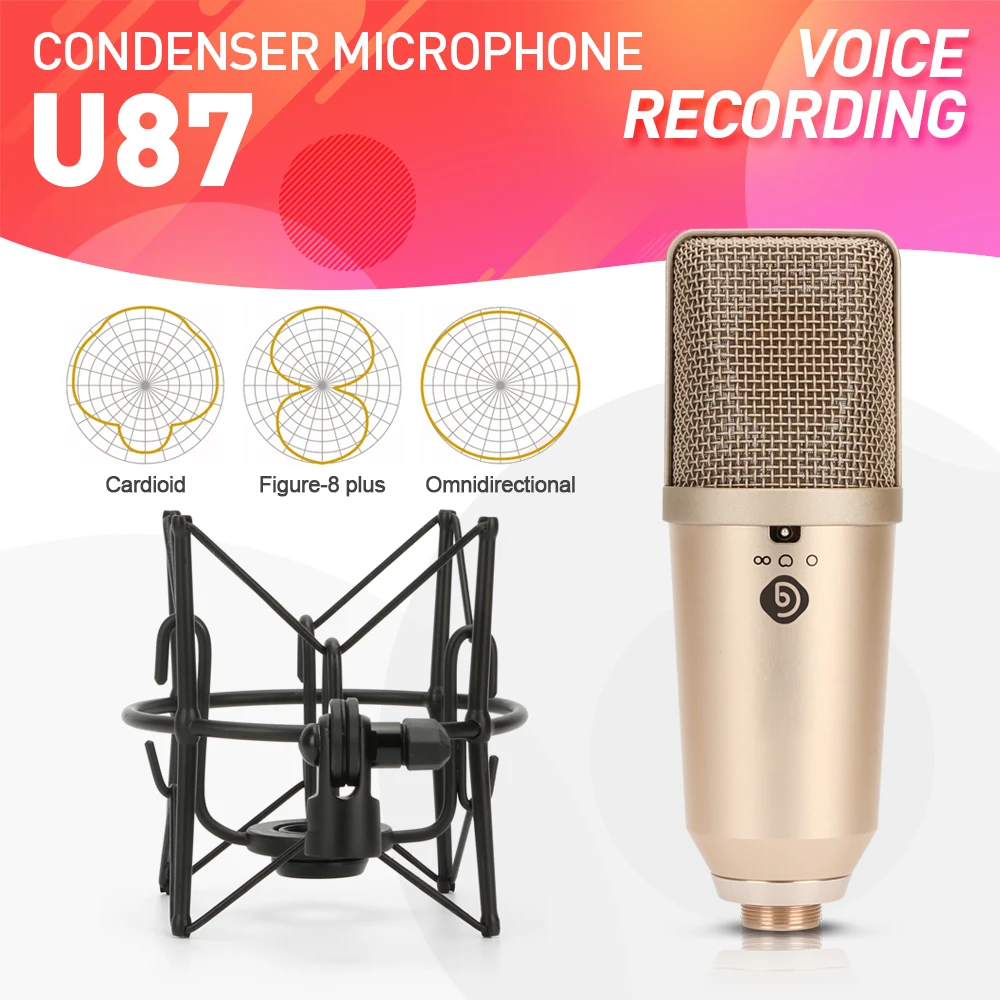

Debra audio U87 Professional 3 Directional pattern Condenser Microphone Mic Large Diaphragm Cartridge for Recording Studio Room