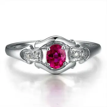

GVBORI 18K White Gold Diamond Ruby Gemstone Ring Classic Style Women Wedding Ring Fine Jewelry Valentine red ruby