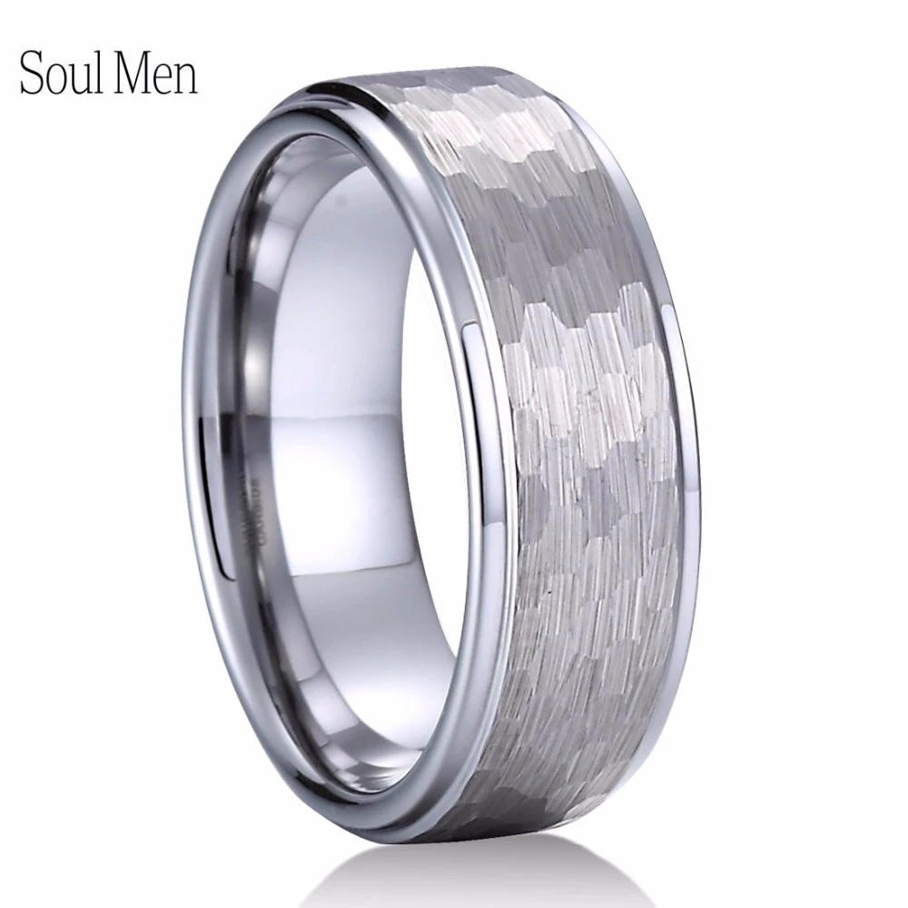 8mm Silver Color Wedding Band For Cool Man Tungsten Carbide Ring With Hammer Faceted Center Step Edges Finish Size 8 To 13 Wedding Band Size 8wedding Bands Wedding Band Aliexpress