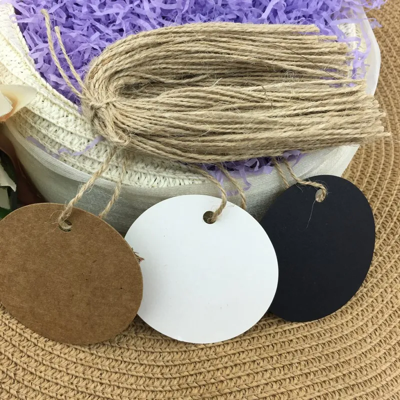 

Wholesale 100Pcs/Lot Diameter 5cm Round Kraft Paper Blank Gift Price Hang Tags Wedding Party Favor Cards Packaging Labels