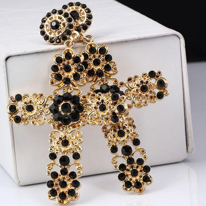Danze Baroque Black Blue Color Crystal Large Cross Earrings Pendants Danze Baroque Black Blue Color Crystal Large Cross Earrings Pendants Cute Women Acrylic Statement Earring For S Gift Brinco In Stud From