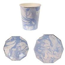 Novel Blue Halo Pattern Marble Pattern Disposable Tableware Paper Plates Cups for Baby Shower Christmas Birthday Party Supplies