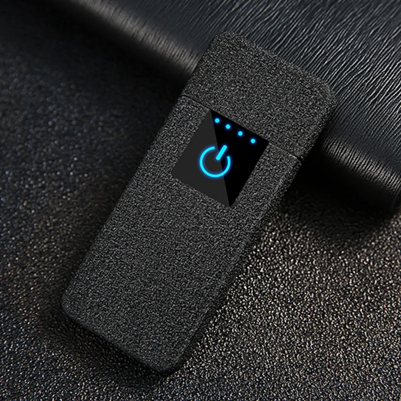 Ультра тонкий USB прикуриватель перезаряжаемый ветрозащитный негорящий электронный зажигалка сенсорная Индукционная двухсторонняя плазменная зажигалка - Цвет: black matte