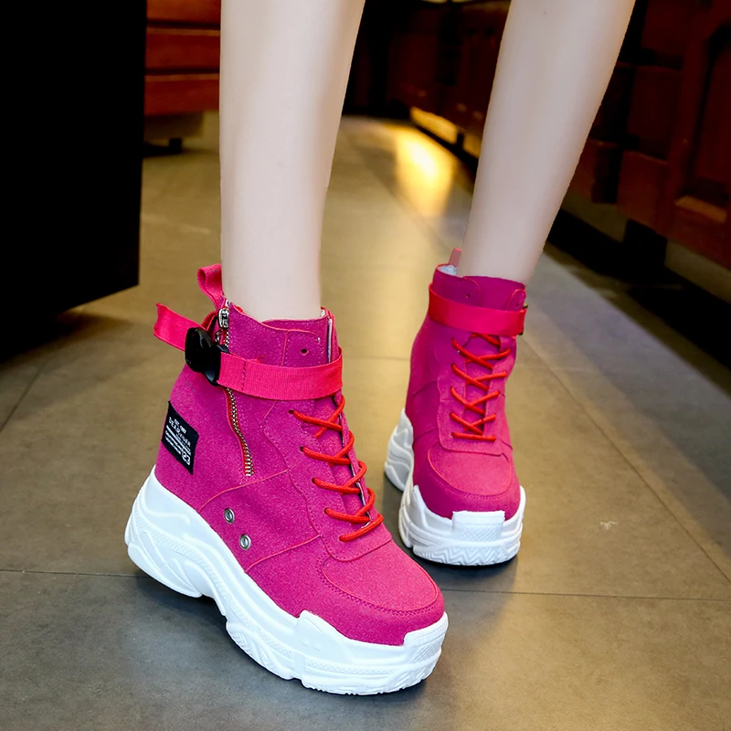 

Lucyever Woman Sneakers High Top 2019 Spring Autumn Comfortable Female Casual Ankle Boots Laides Platform Hidden Wedges Sneakers