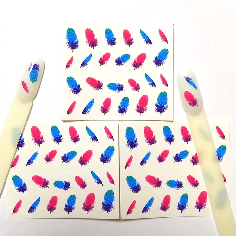 

3pcs Nail Sticker Feathe DIY Manicure Slider Embossed Adhesive Nail Art Tips Decorations Decals B38