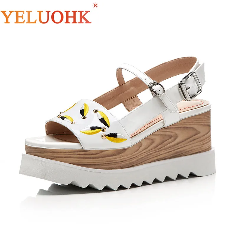 

Platform Sandals Big Size Patent Leather High Heel Sandals Women Top Quality Wedge Women Sandals 2018