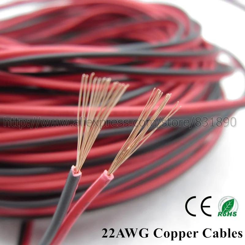 

20m 22AWG LED cables 2pin extend wire power cord copper (UL2468)Wire for 5050/3528 LED single color Strip extend Free shipping