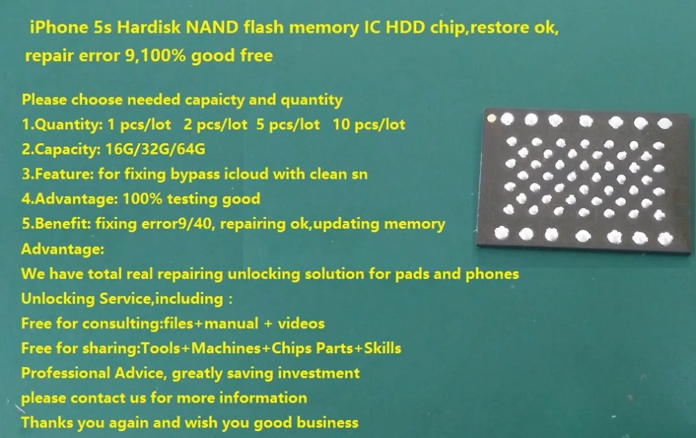 

iPhone 5s Hardisk NAND flash memory IC HDD chip,restore ok, repair error 9,100% good