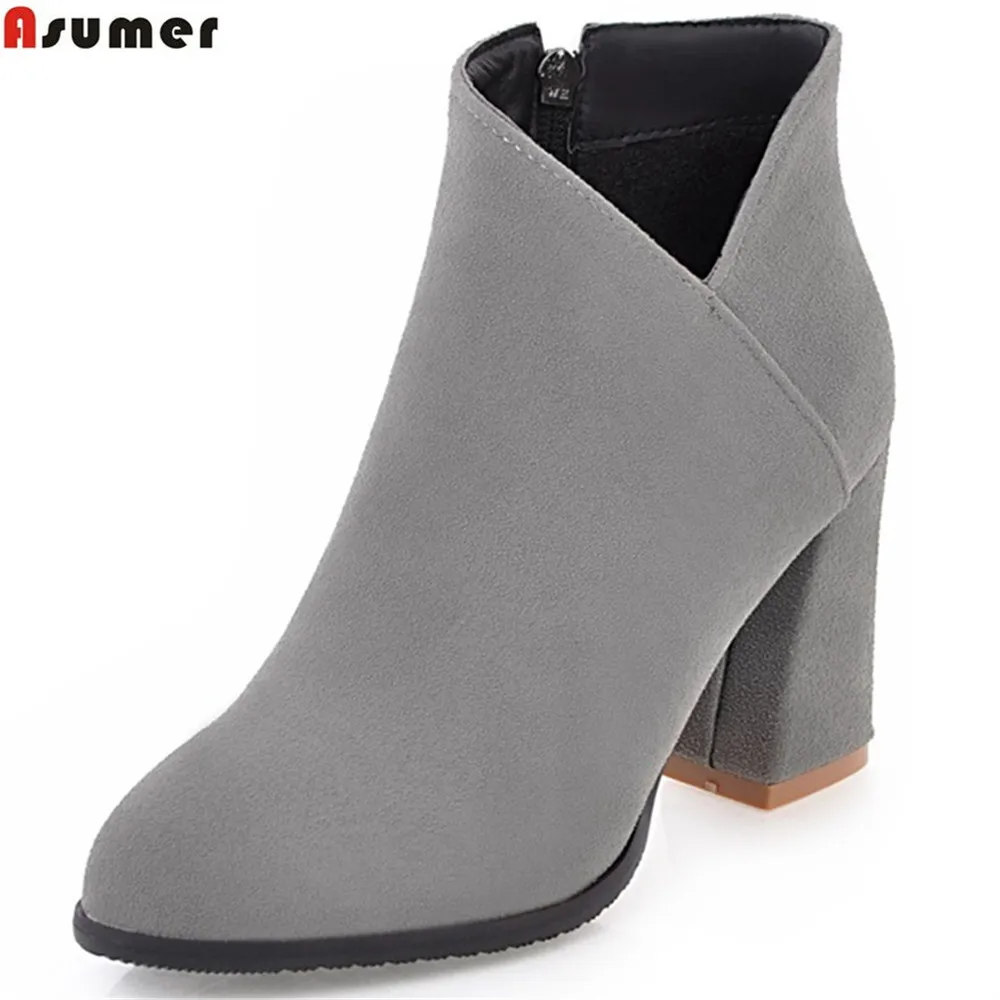 

ASUMER 2020 hot sale new arrive women boots zipper autumn winter ladies boots flock black gray beige brown ankle boots