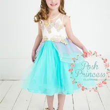 Летнее Детское платье для девочек/Вечерние платья с вышивкой единорога