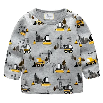 

Jumping meters Brand 2018 Long Sleeve Autumn SpringT shirt For baby kids Boys work vehicle car crane boys t-shirts clothes