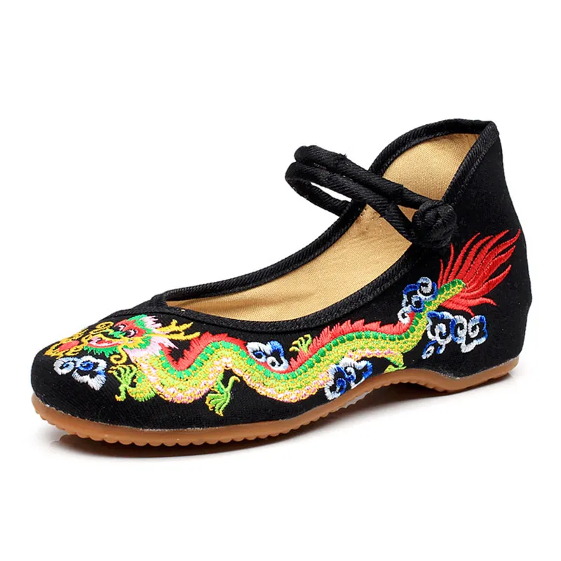 Women Cotton Ballet Flats Chinese Dragon Embroidery Breathable Driving Shoes