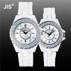 Роскошные Довольно Белый Кристалл Rhinestone Керамика японский movt Кварцевые наручные часы для Для женщин Для мужчин пара