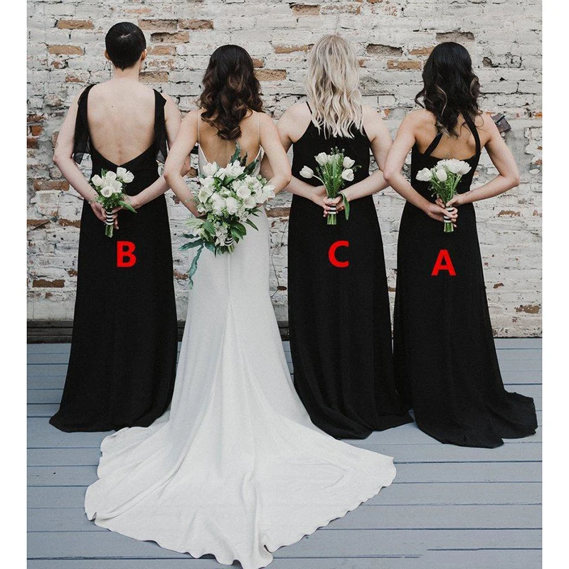 2019 черный шифоновое платье для подружки невесты длинные смесь стиль линии Холтер Свадебный Гость Пляж Boho горничной Honor платье плюс