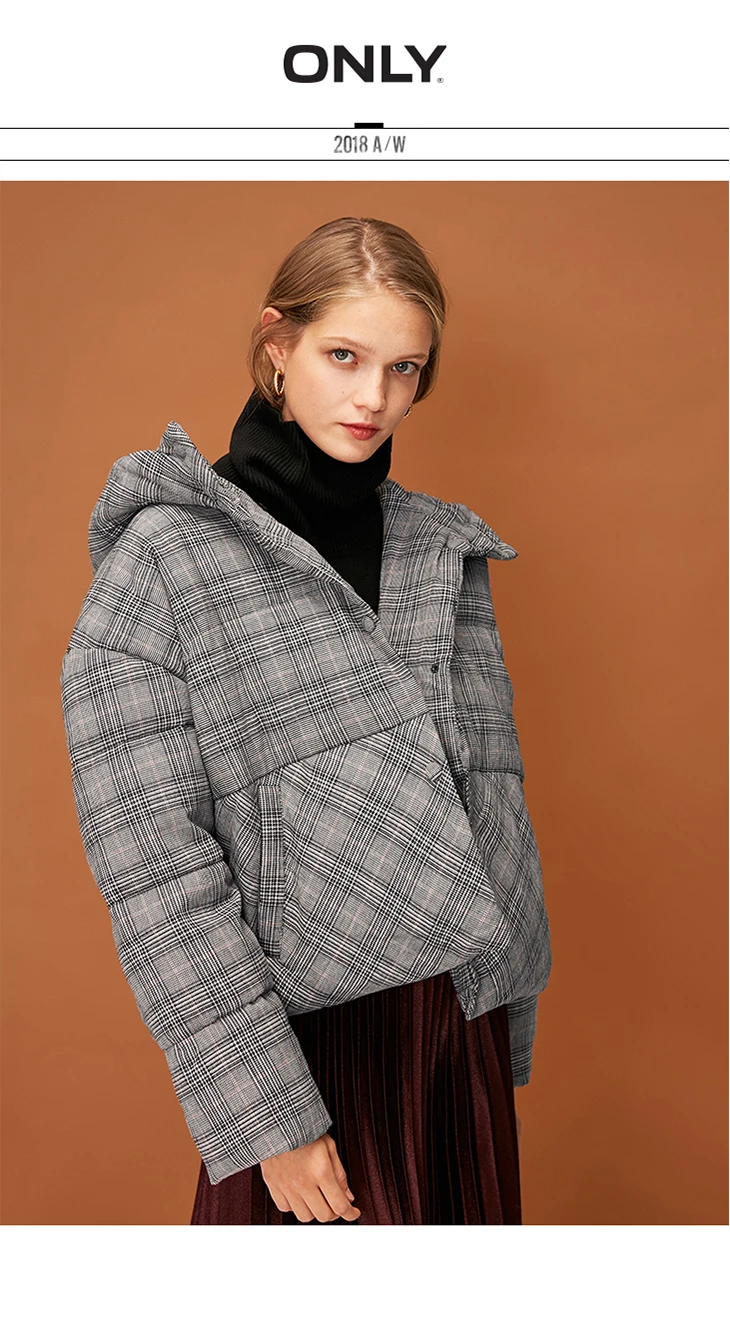 Только Женская зимняя новая клетчатая короткая куртка-пуховик с капюшоном на кнопках мягкая и удобная ткань | 118323507