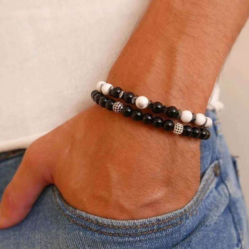 Fashion Multi-piece Set Mens Bracelets Temperament Geometric Beads Bracelet Men Pave Cubic Zirconia Bangle Set Jewelry Gift - Окраска металла: 9