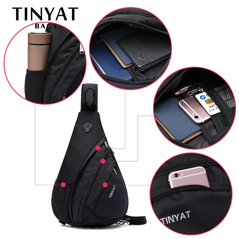 TINYAT جديد رجل حقيبة كتف بحب تعليق مكافحة سرقة Crossbody حقيبة ل 9.7 ''سادة USB تهمة للماء سفر رسول عارضة حقيبة صدر للرجال